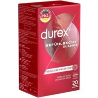 durex Kondome Gefühlsecht Classic Packung mit, 20 St., Transparent-Kondome, hauchzarte Markenkondome mit Easy-On™-Passform