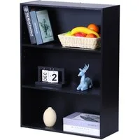 relaxdays Bücherregal mit verstellbaren Böde, schwarz, 3 Ebenen