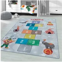 Ayyildiz Teppiche Kinderteppich PLAY 2909, rechteckig, Höhe: 6 mm, Kurzflor, Zirkus, Clown, Zahlen Spiele Hüpf Teppich, Kinderzimmer
