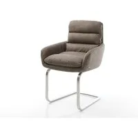DELIFE Polsterstuhl Abelia-Flex, mit Armlehnen Freischwinger flach Edelstahl Mikrofaser Taupe Vintage