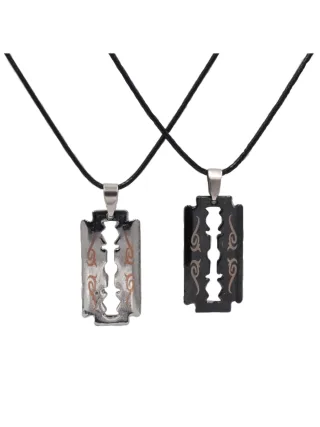 Steuer Modeschmuck Partner-Kette Set Freundschaft Kette Partner Rasierklinge schwarz silberfarben