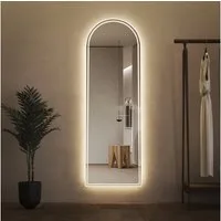 WDWRITTI Ganzkörperspiegel Led 165x60 165x50 150x50cm Spiegel Wandspiegel mit Beleuchtung (Flurspiegel Rund Bogen modern, Flur, Garderobe, Wohnzimmer, für Schlafzimmer, Hotel), 3Lichtfarben, Dimmbar, Speicherfunktion