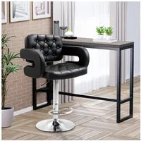 HOMCOM Barhocker mit Metallgestell, Lehne, Fußstütze (Höhenverstellbar Küchenstuhl, 1 St., 360° Drehbar Barstuhl), für Küche, Wohnzimmer, Esszimmer Schwarz