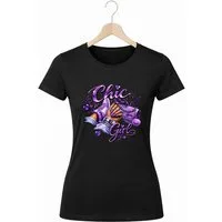 Banco T-Shirt Damen Chic Girl Print Baumwolle Rundhals Casual Style Damen Oberteil Chic Girl Print Baumwolle Rundhals Casual Stylelook
