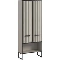 welltime Hochschrank LOCRI, Höhe 159 cm, 2 Türen, 6 Einlegeböden, 1 offenes Fach (1-St., industrial Look mit Rillenoptik & Metall Kufen) variable Einlegeböden, modernes Design, Badschrank, Bad
