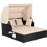 COSTWAY Loungebett, Rattan, 2-Personen, mit einziehbarem Sonnendach, Kissen