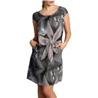 Caspar Sommerkleid SKL035 knielanges elegantes Damen Leinenkleid mit Blüten Print Luftig leicht, figurumspielende Form, mit seitlichem Jersey-Einsatz