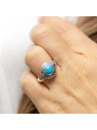 Zeeme Gemstones Ring Silber 925 oxidiert mit Türkis 6mm