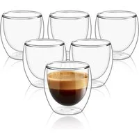 LA CUTE Thermotasse 6er Set Doppelwandige Glastassen 80ml für Tee, Espresso & Kaffee, 6-tlg., Doppelwandig hitzebeständig transparent spülmaschinenfest