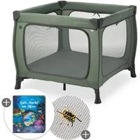 Hauck Baby-Reisebett Sleep N Play SQ Set - Dark Green, Reisebett Laufgitter faltbar mit Matratze und Insektenschutz bis 15 kg