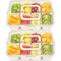 Refined Living Frischhaltedose Snackbox mit 8 Fächern, Servierplatte, Snackschale mit Deckel & Griff, Lebensmittelechtes PP, (Tragbarer Snack Organizer, Snackdose mit Deckel, Vorratsdose mit Fächern, Aufbewahrungsbox Snacks, Obstbox Kinder, Bento Box