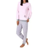 Normann Pyjama Damen Frottee Pyjama langarm mit Bündchen und Pinguin Stickerei