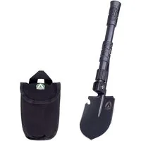 Zamper Spaten Camping & Survival Gadget - Multifunktions Klapp-Spaten mit Tasche, (Rostfreier Stahl mit Oberflächenoxydation), Mulitfunktionstool mit Spitzhacke, Säge & Flaschenöffner