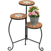 DanDiBo Blumenhocker Blumentreppe Mosaik Rund 55 cm Blumenregal 12020 Beistelltisch, Pflanzenständer Mosaiktisch Blumenbank