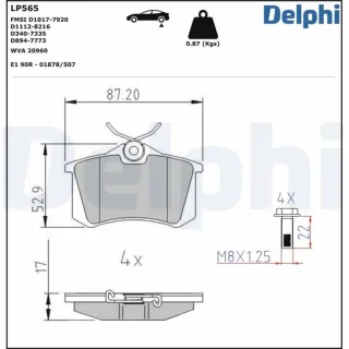 Delphi Bremsbel?ge hinten Audi Citroen Fiat Ford Nissan Opel Seat Skoda VW