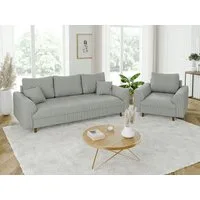 S-Style Möbel Polstergarnitur 3+1 Zara mit Braun Holzfüßen im skandinavischen Stil aus Cord-Stoff, (1x 3-Sitzer-Sofa, 1x Sessel), mit Wellenfederung