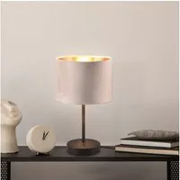OTTO home Schreibtischlampe Jerrett, Tischlampe mit Samtschirm beige / gold Höhe 33 cm Ø 20cm, Ein-/Ausschalter, Leuchtmittel wechselbar, warmweiß - kaltweiß, Tischleuchte mit Schnurschalter 150cm Kabel, exkl 1x E27 Leuchtmittel