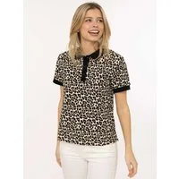 Zwillingsherz Poloshirt Leo mit Leomuster, kontrastierender Knopfleiste, kurzarm