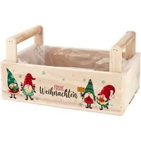 Herz & Heim Geschenkbox zu Weihnachten oder Nikolaus - Holzkorb für Weihnachtsgeschenke, mit Holzgriffen