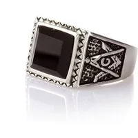 Karisma Fingerring Edelstahl 316L Männer Ring - Motiv Freimaurer mit Schwarzem Stein, - RHC9474 Breite 14mm