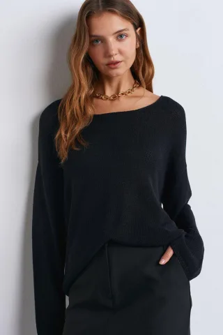 Damen Rippenstrickpullover mit Bootsausschnitt