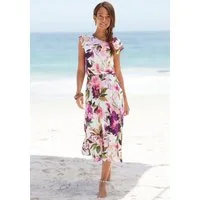 Beachtime by Lascana Jerseykleid mit Blumendruck und Gummizug aus Viskosejersey, elegantes Midikleid Kurzärmliges Sommerkleid, Strandkleid, Viskosekleid, Basic