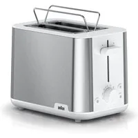 Braun Toaster PurShine HT 1510 WH - 2 Schlitze, 8 Stufen, Auftau- Aufwärmfunktion, 2 kurze Schlitze, 900 W, 900 W, Edelstahl, Automatische Abschaltung, Brötchenaufsatz
