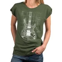 MAKAYA Print-Shirt Damen Gitarrenmotiv Gitarre Festival Outfit Rock Kurzarm Top (Schwarz, Blau, Grau, Grün, 34, 36, 38, 40, 42, 44, 46, 48, 50) große Größen