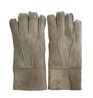 Unisex-Handschuhe aus Wildleder und Schaffell in Stein mit aufrollbaren Bündchen