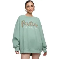 Worldclassca Sweatshirt Worldclassca Oversized Sweatshirt POSITIVE Print Langarm Pullover FREIZEIT SWEATSHIRT POSITIVE MINT VIBES LIFE ANIMAL PRINT