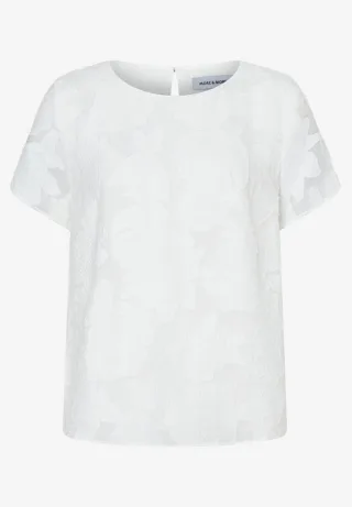 MORE & MORE - Jacquard-Bluse mit floralem Muster und Kurzarm weiß - Gr. - 44