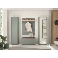 Home affaire Garderoben-Set GIRON/CiTY, moderne Garderobe, Komplettset mit viel Stauraum, (Komplett-Set, 4-St), enthält Garderobenschränke, Paneel & Schuhbank +Sitzkissen