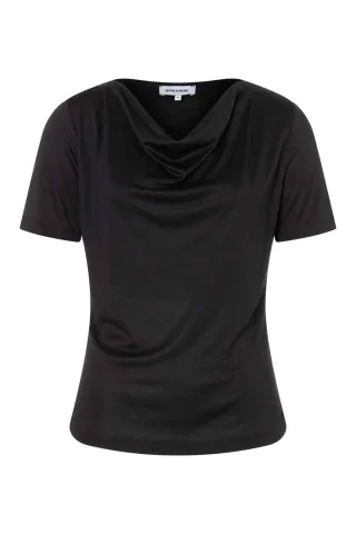 MORE & MORE - Shirt mit Wasserfall-Ausschnitt schwarz - Gr. - 36