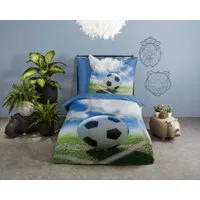 good morning Kinderbettwäsche Maurits, Renforcé, 2 teilig, Baumwolle, Renforcé, Wendeoptik, Kind, Junge, Fußball, blau