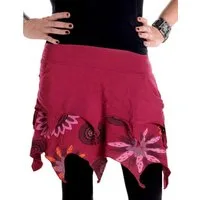 Vishes Zipfelrock Lagenlook Minirock aus Baumwolle Blumen bedruckt Goa, Hippie, Ethno, Ethno Style