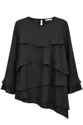 Rüschen Langarm Crew Neck Bluse
