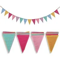 FOUORTUNATE-BEE Wimpelkette 4er Pack 5M Mehrfarbig Dreieck Flaggen Leinenimitat Wimpel, für Geburtstag Party Hochzeit Dekoration Indoor Outdoor