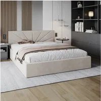 FDM Polsterbett SUNSET Bettgestell MADE IN EU - mit hochwertigem Velours Bezug (verfügbar 90x200 120x200 140x200 160x200 180x200cm, Bettrahmen, Bett, mit großen gepolsterten Kopfteil, mit Bettkasten zum aufklappen), Hebbarer Metallrahmen, Bettkasten,
