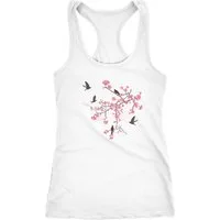 Neverless Tanktop Damen Tank-Top Cherry Tree Birds Kirschblüten Vögel Racerback
