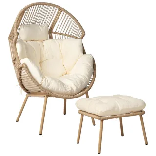 Beliani Gartensessel, Beige, Natur, Weiß, Kunststoff, 89x130x93 cm, Gartenmöbel, Gartenstühle, Gartenstühle