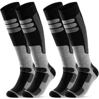 sockenkauf24 Skisocken 2 Paar Ski Strümpfe Herren & Damen Ski Socken lang (Schwarz/Schwarz, 39-42) Atmungsaktiv - 42816