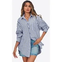 Imily Bela Blusenshirt Damen Übergroße gestreifte Button-Down-Hemden (Packung, 1-tlg., 1per-Pack) Streifen