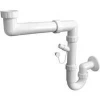 Sanixa Siphon weiß Kunststoff Ablauf Wachbecken Spülbecken, (Anschluss für Spülmaschine Waschmaschine), Raumsparsiphon mit Geräteanschluss weiß