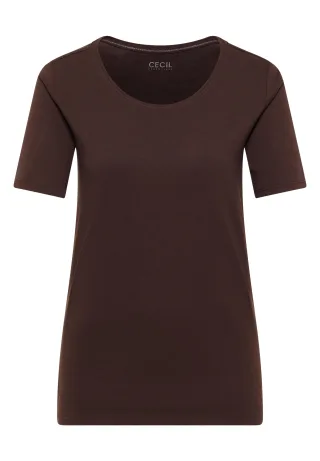 CECIL - Basic T-Shirt mit Rundhals in Unifarbe brown cacao - Gr. - S