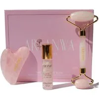 ARI ANWA Skincare Gesichtsmassagegerät Face Yoga Set - Gua Sha, Rosenquarz Roller & Rosenwasser Roll-On