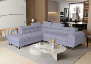 Ecksofa Schlafsofa BASTIEN MAX in Stoff Primo Blaugrau Ottomane Links