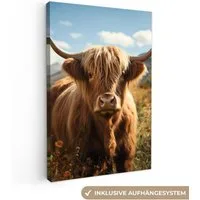 OneMillionCanvasses® Leinwandbild Schottischer Hochländer - Tierporträt - Natur - Tier, Fotodruck (1 St), Leinwand Canvas Wandbild, Wanddekoration 20x30 cm