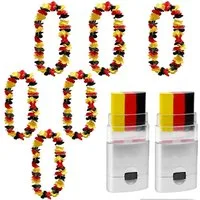 AFKSMILE Kostüm 6 Stück Deutschland Fanartikel Blumenkranz Kette & 2 Gesichtsbemalung, Deutschland Kette für WM 2026, Flagge Girlanden Schwarz Rot Gelb