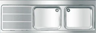 KWC Aquarotter Gewerbespüle, MAXIMA, Edelstahl, 2 Becken, 2000x432x700 mm, Tropfteil li, 2000057586 2000057586