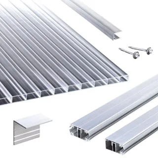 Terrassendach-Set | Acrylglas Stegplatten | Stabilo Stegplatte | Komplettverlegeprofil | 16 mm | glasklar